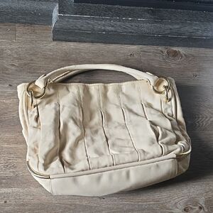 Bally Cream Leather Shoulder Bag with Gold Hardware